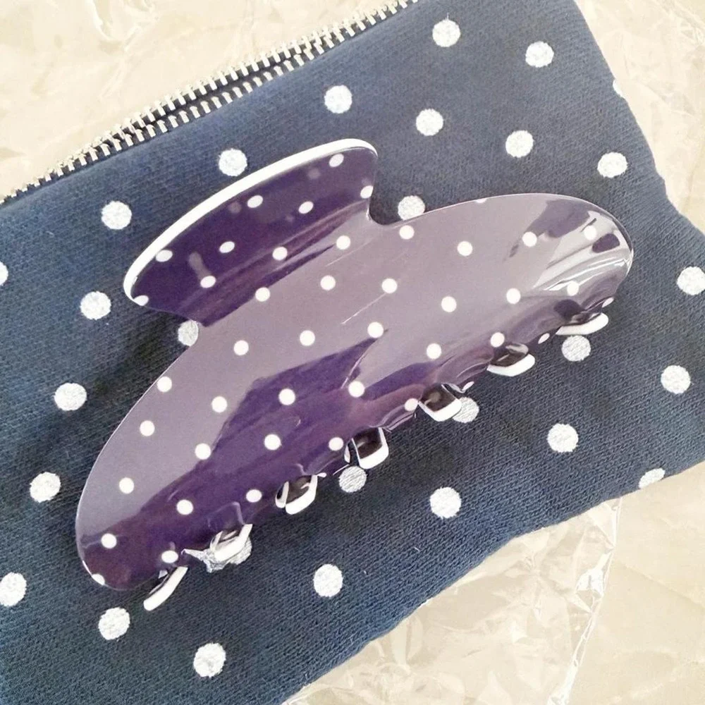 NEW Parke blue white polka dots hair clip claw clip *